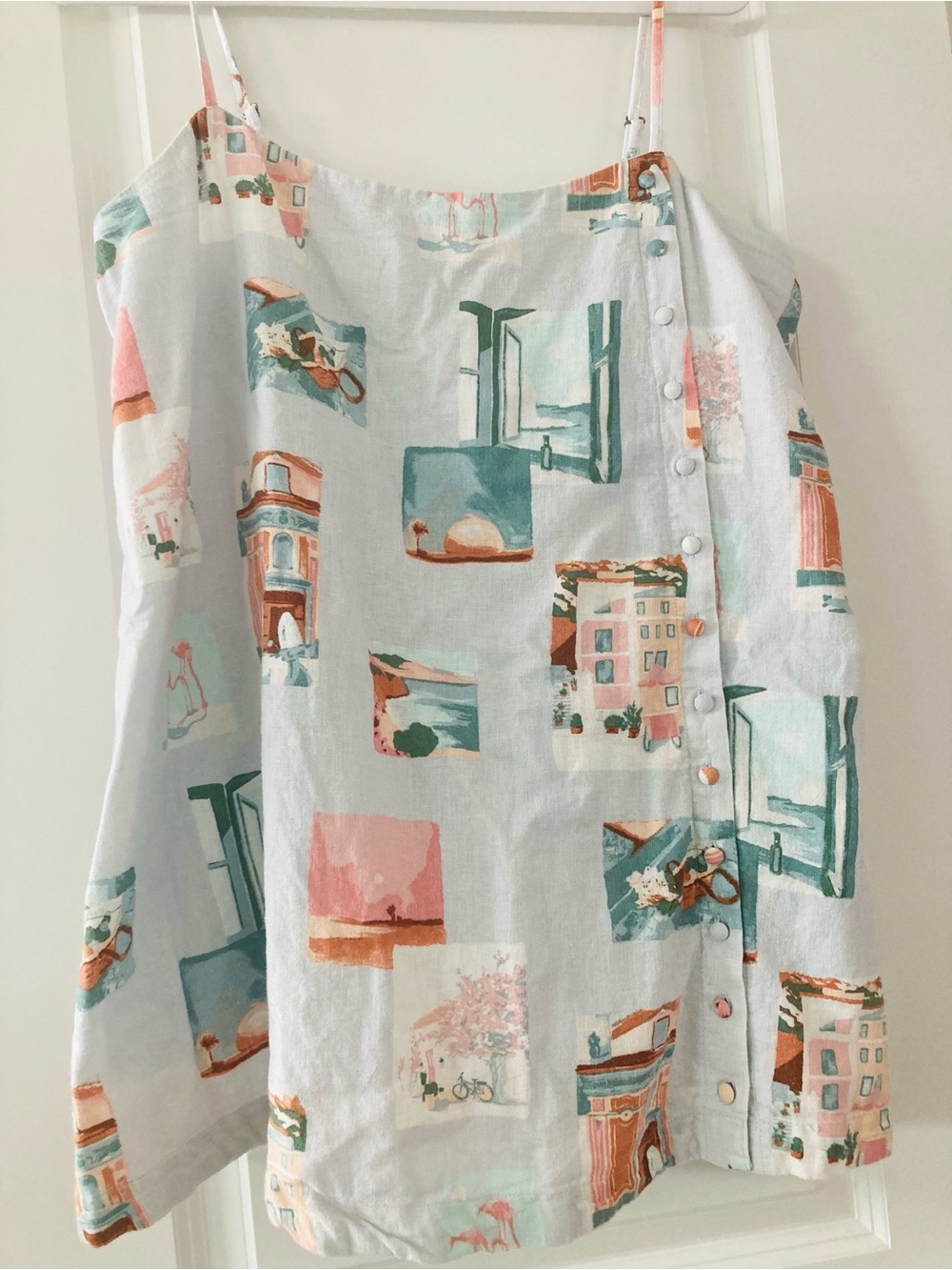 Abercrombie & Fitch Light Blue Scenic Print Linen-Blend Dress
